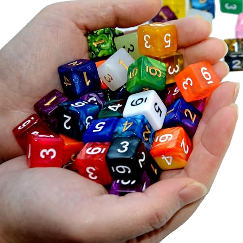 SmartDealsPro 50-Pack D6 6 Sided Dice Polyhedral Dice with Pouch for DND RPG MTG Table Game (D6, Mix Color) - color: Mix Color, style: D6
