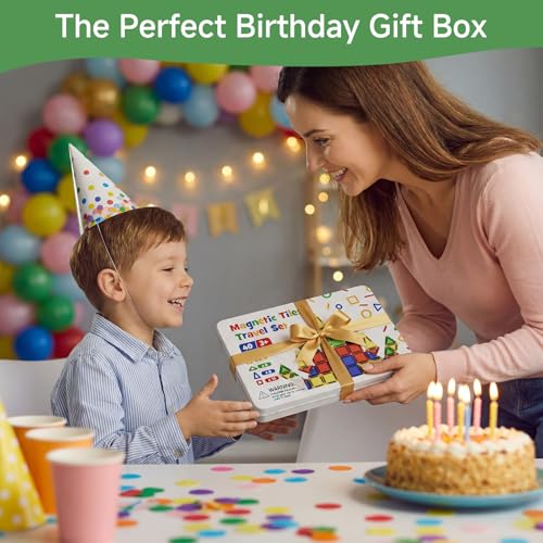 Mini Magnetic Tiles for Kids Travel: 40 PCS Cartoon Tin Box Magnet Building Blocks to Stop Crying - 60 Mins Quiet Play 30s Cleanup - Birthday Gift Boys Girls Age 3-8 - style: Colorful 40PCS