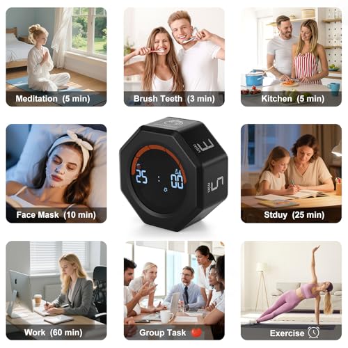 Small Productivity Timer - Pomodoro Timer with 3/5/10/25/60 Min Presets & Custom Countdown | Magnetic Rechargeable Digital Clock for Desk, Study and Games (Black) - color: Black