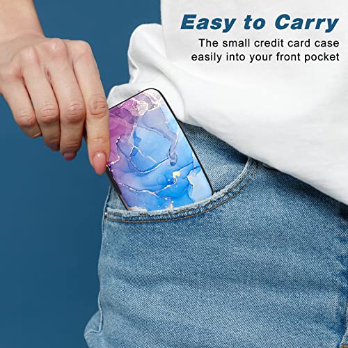 Credit Card Holder, Mini Aluminum Card Wallet RFID Blocking Slim Metal Hard Card Case for Women Men, Blue Purple Marble - color: Blue Purple Marble