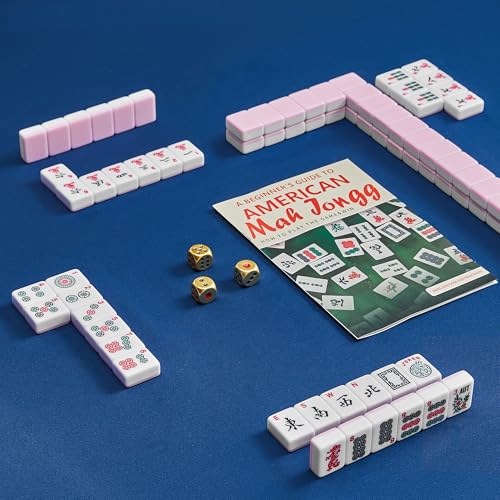 American Mahjong 타일 전용, 마작 세트, 골든 주사위 포함, 여행용 블루 타일 166개(타일 핑크) - color: 핑크