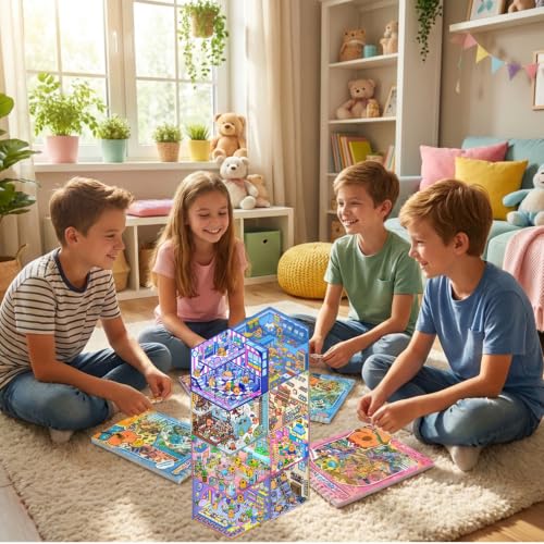 4 Sticker Books,32 Sets (1200+) DIY 3D Scene Stickers for Kids & Adults | Make Your Own Mini House & Room Scenes with Cute Kawaii Sticker Craft Book, Creative DIY Designs, Fun Gift for Kids & Adults - style: 4 Books – Cute Animal Town
