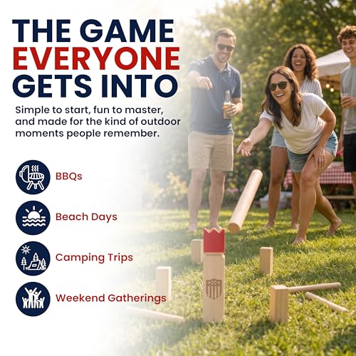 Kubb Yard Game Set Viking Chess Rubber Wood | Laser-engraved king, Carry bag, Backyard, Lawn, Beach, Camping, Outdoor play, Family gatherings, Easy to learn, Fast setup