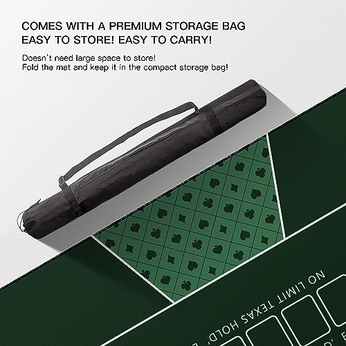 94 x 47 Inch Poker Mat with Stronger Sewn Edges, 10 Players Texas Hold'em Poker Rubber Mat Poker Topper for Tables, Folding Portable Poker Table Top Layout w/Carrying Bag for Poker Games, Blackjack - color: 94x 47 Inch Green