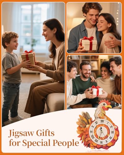 3D Wooden Puzzles for Adults, Hen Wall Clock DIY Set (with Pendulum), Beginner 29 Pcs Wooden Puzzles, Creative Gift Ideas for Adults Teens - color: Hen