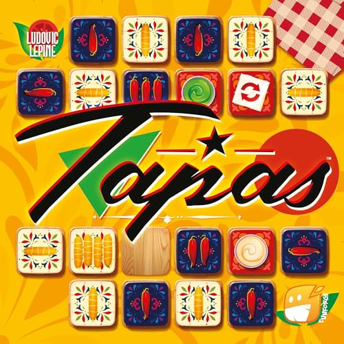 Funforge Tapas - Engaging Tile Laying Board Game for Strategic Family Fun | 2 Players | Ages 8+ | Abstract Strategy Puzzle with Croquetas & Jalapenos Theme - style: Tapas