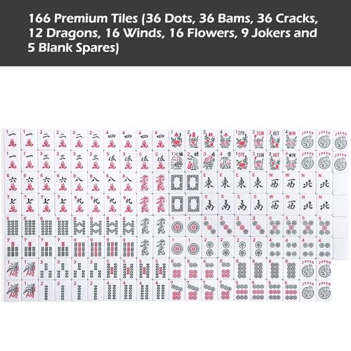 American Mahjong Game Set, 166 Premium White Tiles, 4 All-in-One Color Rack/Pushers, Classic Complete Mahjong Tile Set with Black Carrying Bag - color: Black