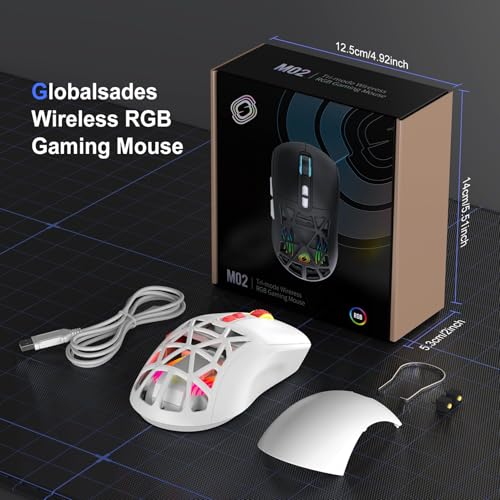Wireless Gaming Mouse, Rechargeable&Rechange Shell,RGB Programmable Macro Mouse, Lightweight Mouse,10000 DPI,Tri-mode Wired/BT 5.0/2.4GHz Wireless Mouse Gaming with 2 Side Buttons (White Red) - color: White Red