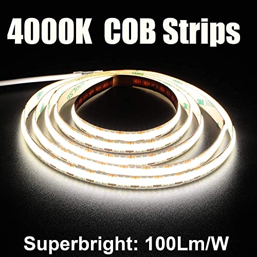 4.9ft LED Strip Lights Dimmable, 5V Daylight Plug in Sticky Rope Lighting | Soft Dotless COB String, Flexible and Cuttable, CRI 90, USB Tape for TV Backlight, Cabinet, Mirror, Bedroom, Computer, DIY - size: 4.92ft-4000K-USB Dimmer