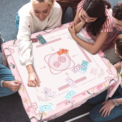 Oudain Chinoiserie Mahjong Tablecloth Florals Card Table Cloth 55x 55 Inch Square Tablecloth Game Table Cover with Game Rules for Mahjong Beginners, Card, Board Tile Games (Pink and Green) - color: Pink and Green