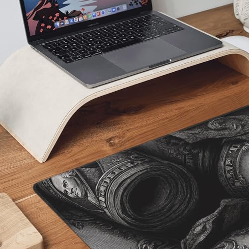 Extra Large Gaming Mouse Pad, Money Design Pattern, Black and White, 35.4 x 15.7 inches, Non-Slip Rubber Base, Stitched Edges - color: Black and White Stripe Money