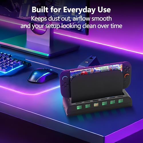 All-in-One Cooling Dock for Switch 2, RGB Stand with Smart Fan, Transparent Game Card Slots, USB Expansion & Ambient Lighting G-STORY