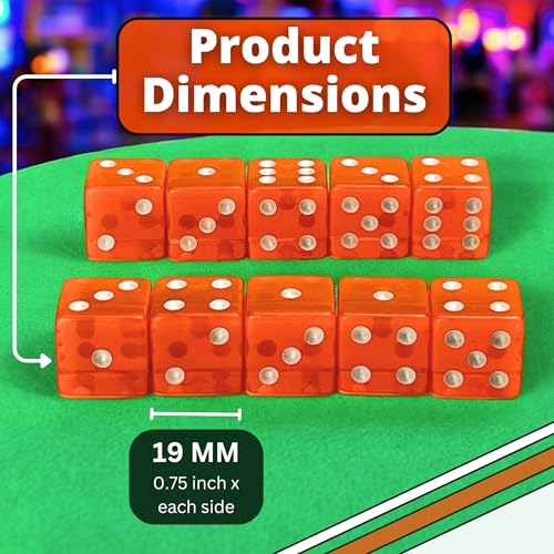 Luck Lab 10 Piece 19 mm Dice Pack - Acrylic and Translucent D6 Dice, Square w/Rounded Edge for Casino, Craps, RPG MTG DND Dice Table Games and Board Games (Orange) - color: Orange