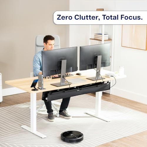 VIVO Screw-on Under Desk 47 inch Fabric Cable Management Tray, Wire Concealer, Power Strip Storage, Workspace Organization, Easy Fold Down Access, Black, DESK-AC47F-S - size: 47"