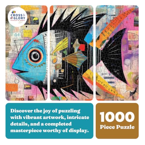 Cross & Glory | 1000 Piece Jigsaw Puzzles for Adults | Angelfish Abstract | Vibrant Artistic Marine Design | 2mm Thick Pieces | Bonus Reference Poster | Satin Finish | Ages 14+ - color: Angelfish Abstract