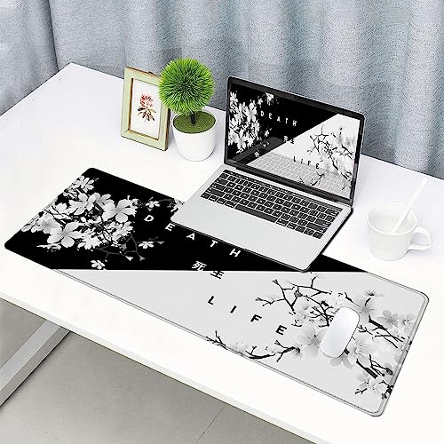 Gaming Mouse Pad, Large Mouse Pads for Desk, Non-Slip Rubber Base Mousepad, Keyboard Mouse Mat Desk Pad with Stitched Edges, 31.5x11.8 inch Sakura Death Life Floral - color: 03 Death Life Floral