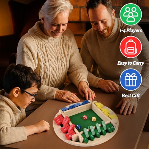 Shut The Box Game, 2-4 Player Shut The Box Dice Game | Wooden Dice Board Table Math Game for Adults and Kids, Classics Tabletop Version Board Games for Family Classroom Home or Bar