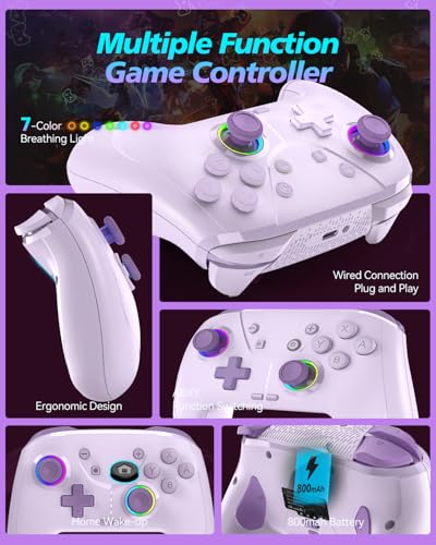 GMBACK Wireless Switch 2 Pro Controller with Home Wake Up & Loop Macro | Bluetooth Gaming Controller for Nintendo Switch 2/1/Lite/OLED with HD Rumble, 6-Axis Gyro, Turbo, 800mAh, Purple - color: Purple
