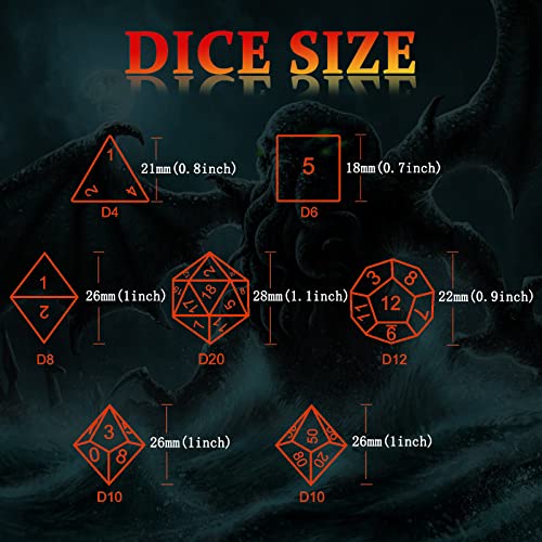 Hollow Cthulhu Dice Set,7-Piece Polyhedral Dice for D&D,Blood | Lightweight 3D Hollow Octopus Dice with Clear Numbers, Copper Construction,Gift Box and Velvet Bag for RPG Play and Gifting. - color: Cthulhu Blood