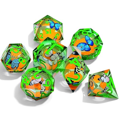 Resin Dice Set,Dragon and Dungeon Polyhedral Metal Dice, Punk Style Role-Play RPG Explorer MTG Pioneer Game DND Dice Set - color: Butterfly + Orange