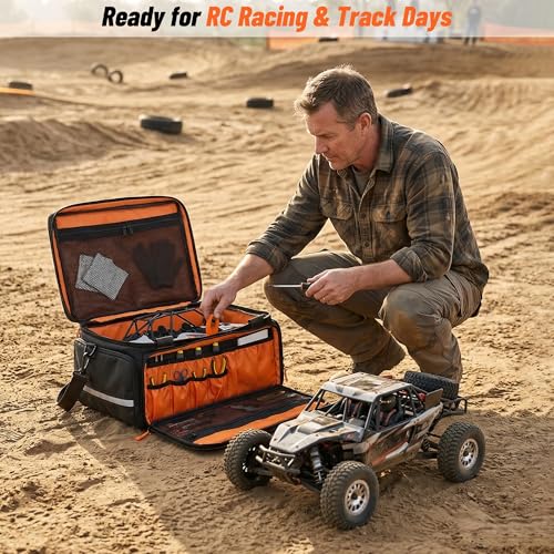 ORKELS RC Car Carrying Case For 1/14, 1/16, 1/18 Scale, Heavy Duty RC Storage Bag with Reinforced Base, Multi-Pocket Tool Organizer, Compatible with Traxxas RC Cars Trucks & Buggies - size: For 1/14, 1/16, 1/18 RC Car