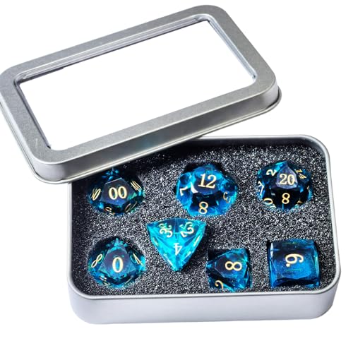 Crystal Multifaceted Polyhedral Dice Set 7 PCS for DND, RPG Tabletop Gaming, Collectors | Tinbox Packing, Gemstone Effect Dice (Crystal Teal) - color: Crystal Teal