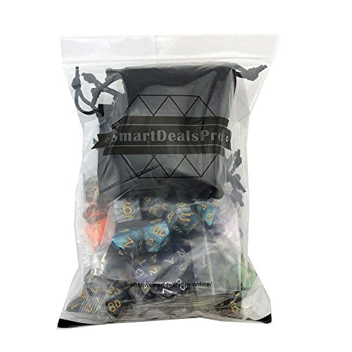 SmartDealsPro 5 x 7-Die Double-Colors Polyhedral Dice Sets with Pouches for D&D DND RPG MTG Dungeon and Dragons Table Board Roll Playing Games D4 D6 D8 D10 D% D12 D20 - color: 5-color Sets