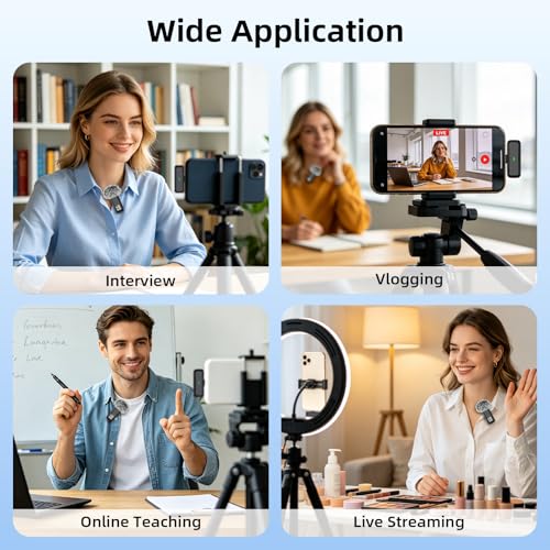 Wireless Microphone for iPhone Android Phone, USB C Mini Clip on Mic | Noise Canceling, 24H Battery Life with Charging Case, 70Ft Range, Lavalier Mic for Content Creators Video Recording Vlogging