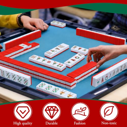 160 Pcs Christmas American Mahjong Set Only, 1.2 x 0.87 Inches Red Back Melamine Mahjong Tiles, Hand Carved Pattern for Adult Mah Jong Social Games, Mah Jong Lovers - style: Stylish