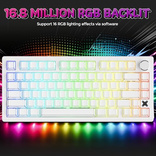 DAREU FLEX75 Gasket Wireless Mechanical Keyboard with Knob-Comic | Tri-mode,Hot Swap,75% Custom Gaming Keyboard with PBT Keycaps,RGB Backlit for Mac/Win - color: White Shadowfold