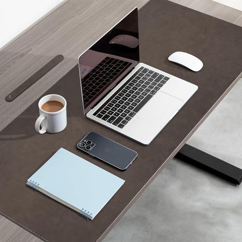 CHEERYGOO Faux Leather Desk Mat - Waterproof Mouse Pad, Non-Slip PU Leather Blotter, Writing Surface for Office and Home 47"x17" XXL Dark Coffee - color: Dark Coffee, size: 47" x 17"