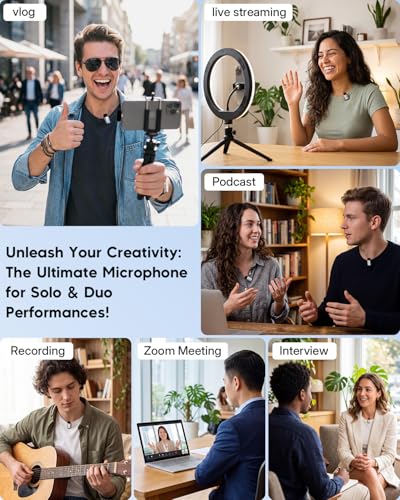 ZealSound Mini Wireless Lavalier Microphone for iPhone iPad Android, Dual Channel Wireless Microphones with Noise Cancellation, Mute & Volume Control, 33H Battery Case, USB-C & Lightning Plug & Play - color: Silver