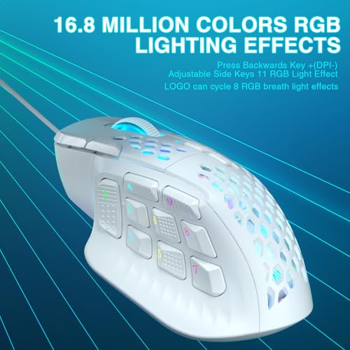 SOLAKAKA SM809 Wired MMO Gaming Mouse,24000 DPI,16 Programmable,RGB PC Gaming Mice,Black