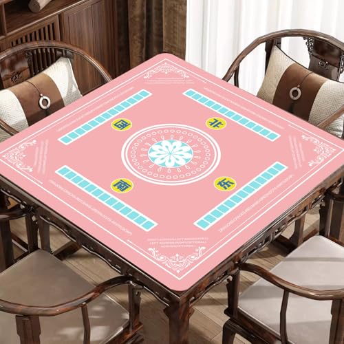 ZIIYAN Mahjong Mat for Table, 31.5''x31.5'' Neoprene Non-Slip Noise Reduction Mah Jongg Mat with Rules, Gaming Mat for Mahjong, Poker, Board Games, Card Games, Dominoes, Tile Games (Pink) - color: Pink