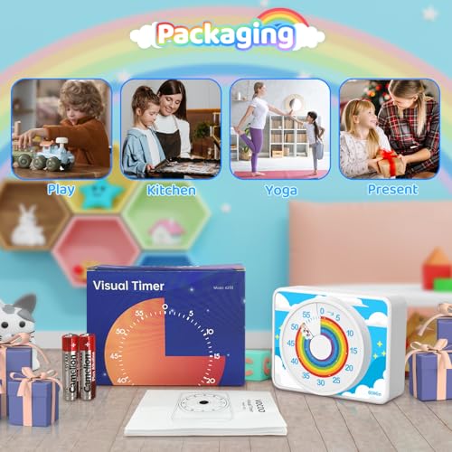 VOCOO Visual Timer for Kids - 60 Min Rainbow Countdown Clock for Classroom & ADHD - color: White