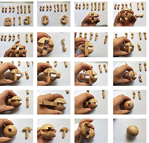 AHYUAN Handmade Wooden Puzzle Magic Ball Brain Teasers Toy Intelligence IQ Games 3D Sphere Puzzles for Children and Adults (2.36 x 2.36 x 2.36 in)