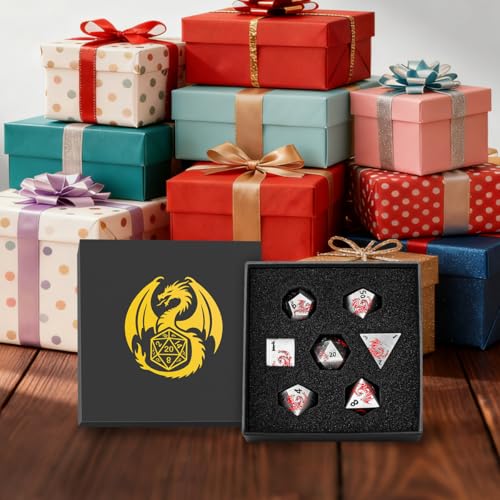 Metal Dice Set, Flat Face Design Dragon Pattern, 7pcs Polyhedral Metal DND Dice Set, DND Starter Set, D&D Gifts with Gift Box, Role Playing Board Games Accessories, Silver - color: Silver