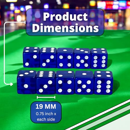 Luck Lab 10 Piece 19 mm Dice Pack - Acrylic and Translucent D6 Dice, Square w/Rounded Edge for Casino, Craps, RPG MTG DND Dice Table Games and Board Games (Blue) - color: Blue