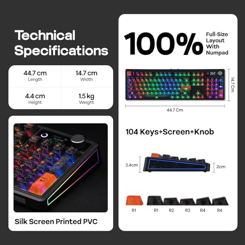 EPOMAKER TH108 V2 PRO Full Size Mechanical Keyboard with Screen&Knob, 10000mAh, BT/2.4Ghz, Mac Modifier PBT Keycap, Hot Swap, RGB, Gasket, Wireless Gaming Keyboard for Mac/PC (Black, Creamy Jade) - color: Black, size: Creamy Jade