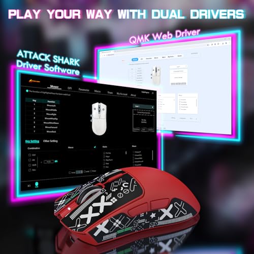 ATTACK SHARK X1 Ultralight Tri Mode Wireless 40000 DPI Gaming Mouse-Red | Magnetic RGB Charging Dock,Anti Slip Grip Tape,PixArt PAW3395 Pro Optical Sensor,BT/2.4Ghz/Wired,Driver for PC Win Mac Gamer - color: Red+Grip Tape