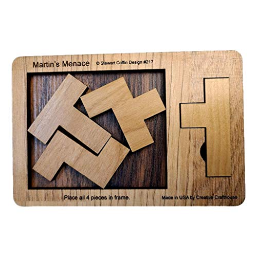 Creative Crafthouse Martin's Menace Small Brain Teaser Puzzle for Adults | Handmade wood packing puzzle, Stewart Coffin design #217, expert-level 4-piece challenge, a memorable gift for solvers. - style: Martin’s Menace - S