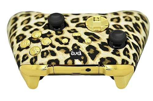 Hand Airbrushed Fade Custom Controller Compatible with Xbox Series X/S & Xbox One (Series X/S Leopard W/Gold Chrome Inserts) - color: Leopard W/Inserts
