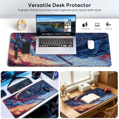 Large Gaming Mouse Pad, XL Desk Protector, Non-Slip Base | 31.5x15.7 in Extended Desk Mat with Stitched Edges for Keyboard, Work, Game, Office, Home PC and Laptop - color: Reaper Angel