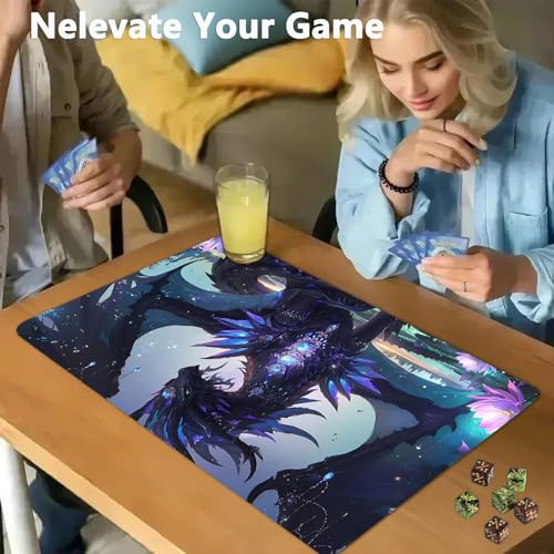 for MTG Game Playmat - 24 x 14 inches with Dices and Storage Bags, Non-Slip Base for TCG and Board Game Card Mats, Trading Card Games Mat, Enchanted Dragon Pattern Collectible Card Playmats - color: Jv-playmat-p7-1-d101