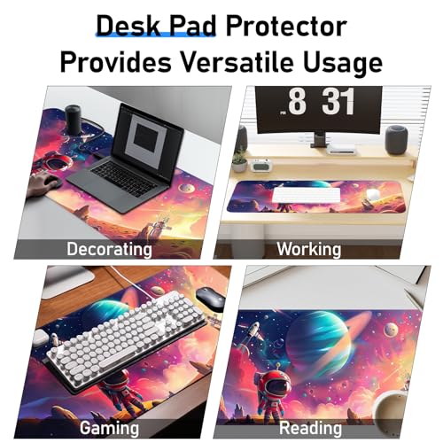 Gaming Mouse Pad, Non-Slip Rubber Band Stitched Edge, Astronaut Planet Space, Suitable for Home, Gaming, Office, 31.5x11.8 Inch Anime Mouse Pad - color: Universe space