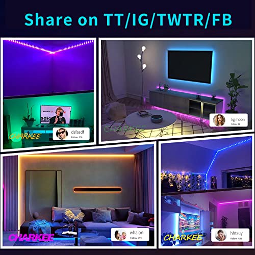 CHARKEE LED Lights 100ft USB-Powered, Music Sync RGB LED Strip Lights for Bedroom/TV Backlight/Gaming Lighting, Color Changing Bluetooth Led Lights IR Remote&App Control - size: 100ft USB-Powered