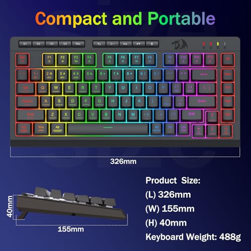 Redragon Wireless Gaming Keyboard, Bluetooth/2.4GHz/USB-C Wired, RGB Backlit, Portable 75% Mini Quiet Macro Membrane Keyboard, Rechargeable 4000mAh Battery, Anti-Ghosting for Win/MAC - color: Black