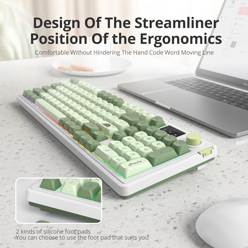 RGB Mechanical Feel Membrane Wireless Keyboard, Wired/Bluetooth/2.4G Silent ABS Ball Cap Gasket Structure Gaming Office Keyboard for PC/Mac/Win(98 Matcha) - color: 98 Matcha
