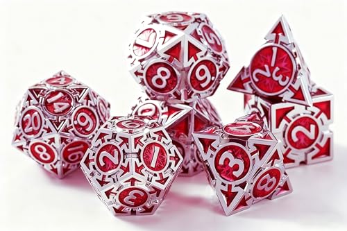 RULE DICE Metal DND Dice Set, D&D Dungeons and Dragons Dice, Large Role Playing Polyhedral D&D Dice Sets, Red Weighted Metallic D and D Dices, MTG RPG Dice DND with D & D Gifts Box - color: Silver-red