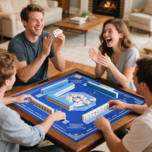 Goldge Mahjong Table Mat - 32" x 32" Mahjong Mat | Waterproof Non-Slip, Ideal for Table Games, Cards, Dominoes, and Board Games - color: Blue